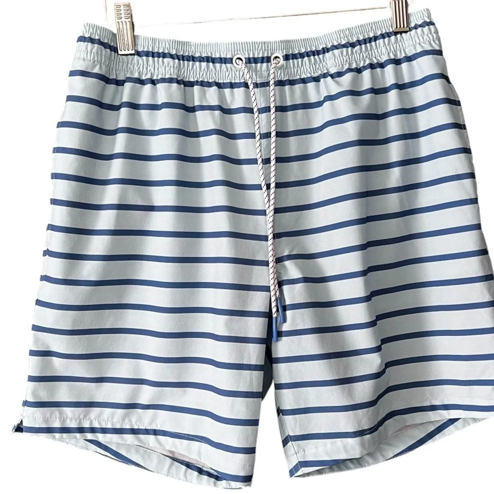 EUC Men’s Preppy Bonobos Swim Trunks Blue Stripe 7” Inseam size M